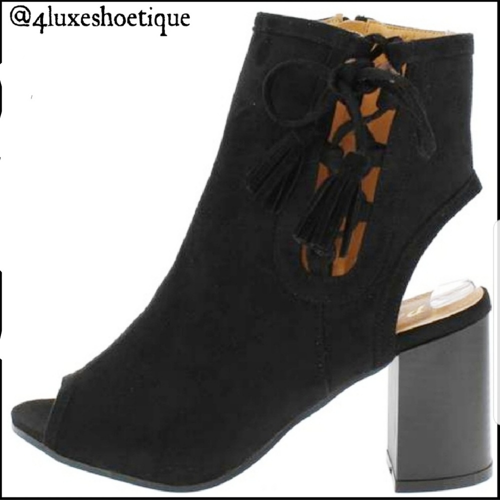 NEW Mules Black Peep Toe Booties W/ Zipper tassels
